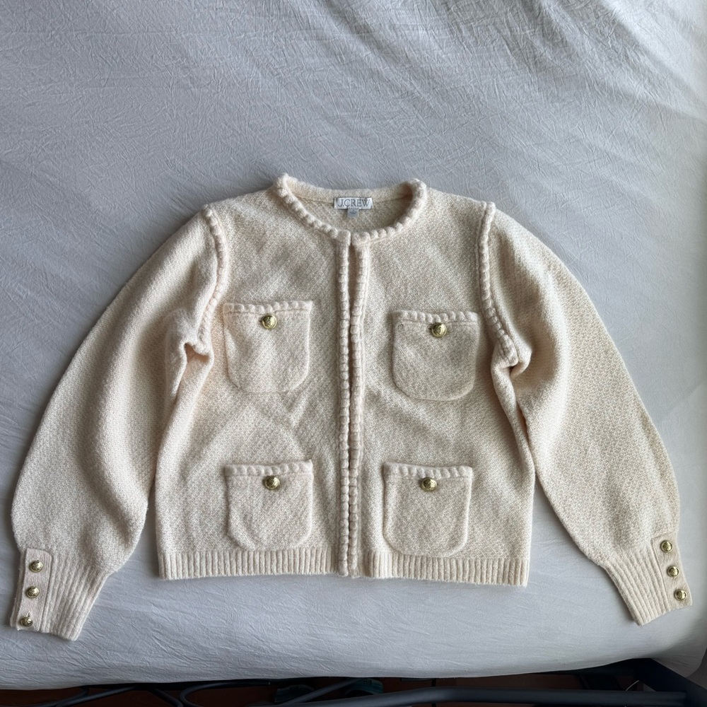 J. CREW | Odette Sweater Lady Jacket Cream Gold Button Cardigan Wool Blend S